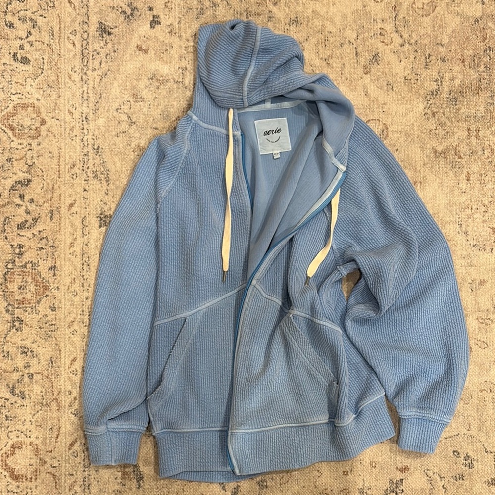 Aerie Love This Moment Blue Oversized Zip Jacket with hood, beach hoodie